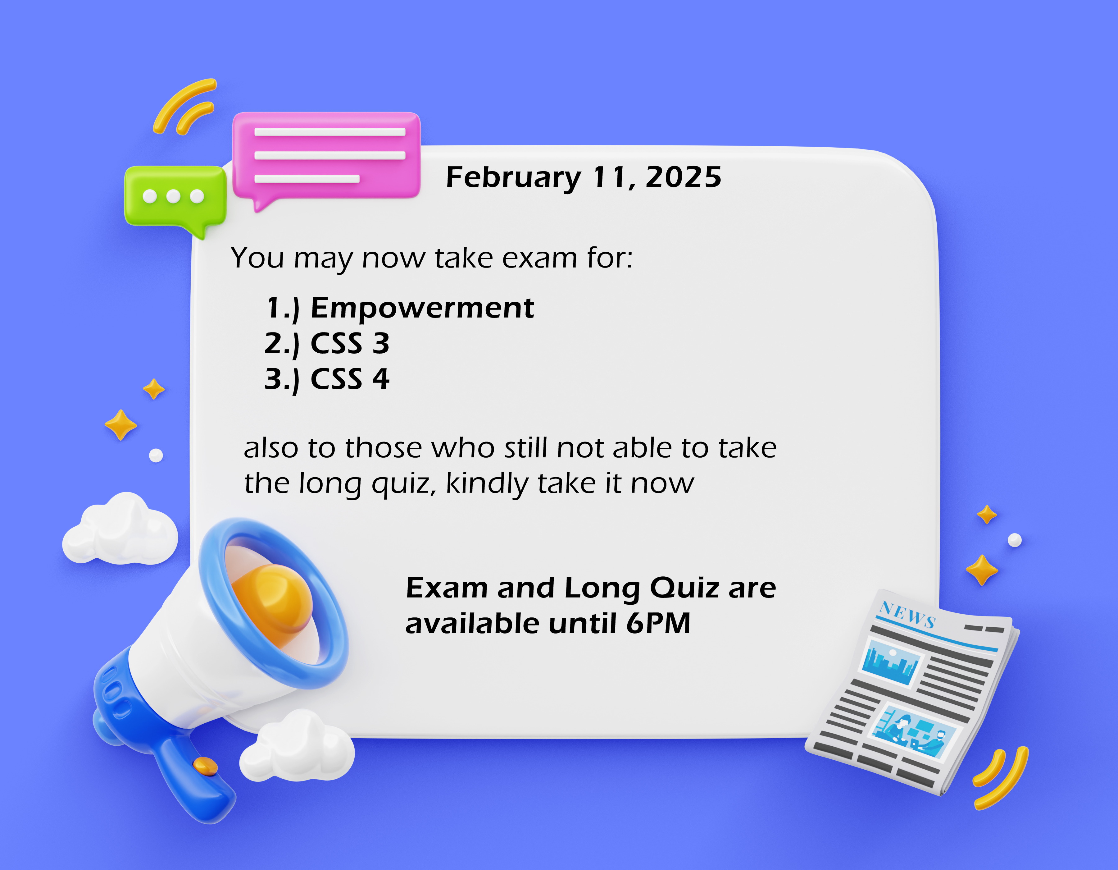 Feb 11 Long Quiz and Exam